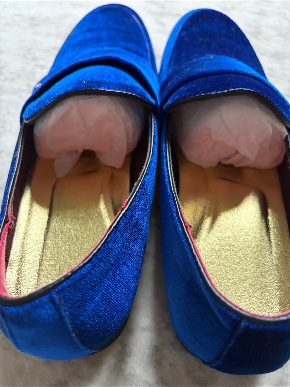 Royal Blue Velvet Loafers with Gold Embroidery wasp size 43 9.5/10 - Picture 9 of 9
